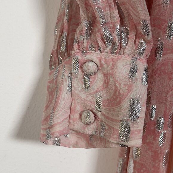 Ramy Brook Ora Metallic Print Maxi Dress Sz SP Pink Long Sleeve Crossover V-Neck - Picture 8 of 16